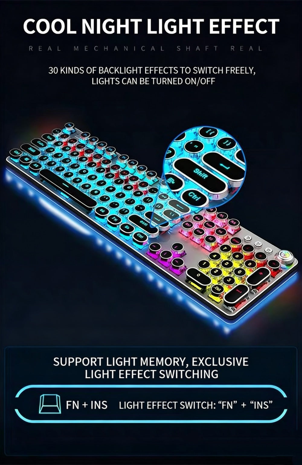 Hot-Swappable Mechanical Keyboard and Mouse Combo 34 Lighting Effects True Mechanical Blue Switches Retro Style USB Wired Aesthetic Gaming Set for Desktop Laptop Windows Mac Gift for Boyfriend Girlfriend