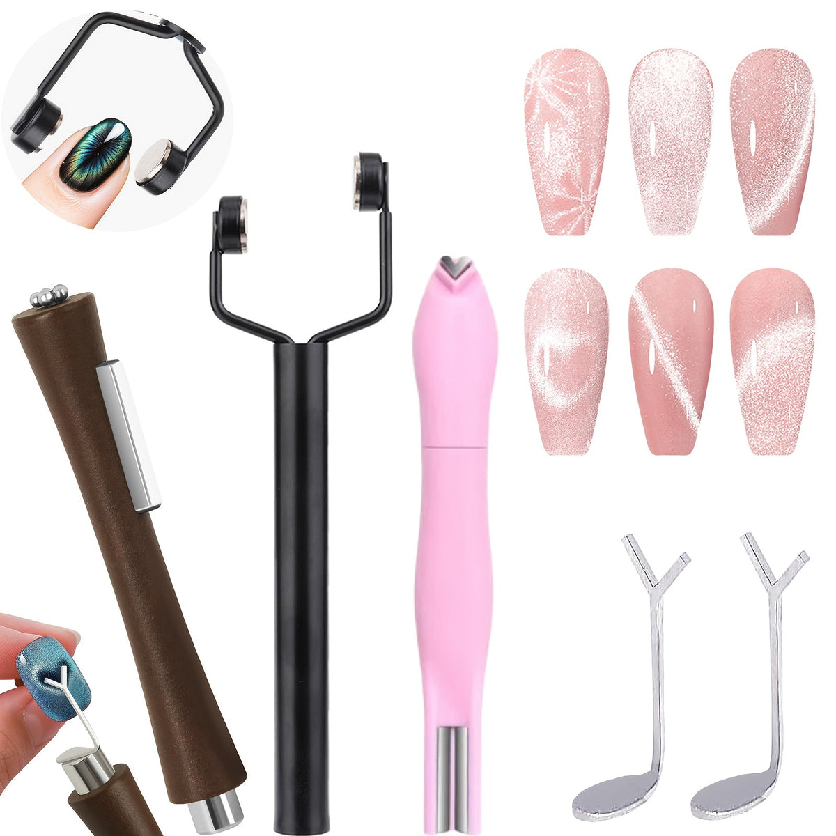 4-in-1 Y-Shaped Cat Eye Nail Magnet Stick Double Head - Heart & Multi-Pattern Magnetic Tool for Cat Eye Gel Polish Nail Art, Portable Professional Salon & Home DIY Nail Art Gift