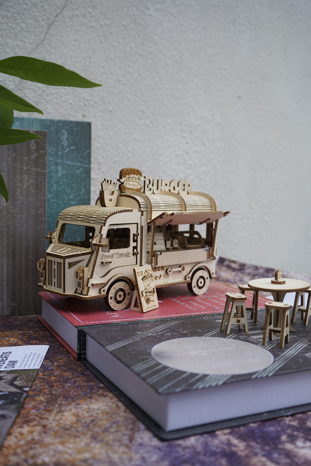Basswood Food Truck Model Kit, DIY 3D Puzzle for Desk Display
