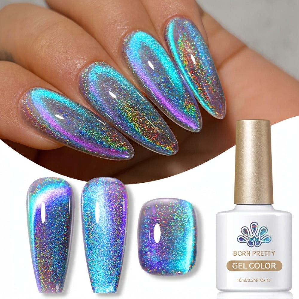 9D Cat Eye Gel Nail Polish Holographic Rainbow Swirl 10ml – Magnetic Multi-Dimensional Sparkle, Soak-Off UV LED Semi-Permanent 30-Day Wear, Salon Quality Nail Art for Women DIY Home Manicure