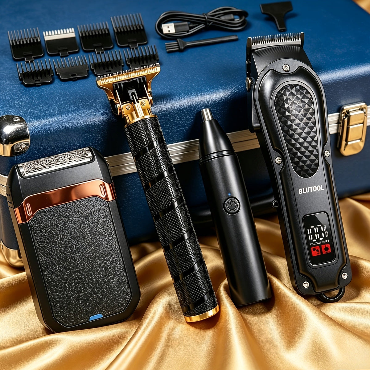 4-in-1 Cordless Grooming Kit for Men – Hair Clipper, Beard Trimmer, Electric Shaver & Nose Trimmer, Rechargeable Professional Hair Cutting System, Multiple Styles & Colors, Gift for Men