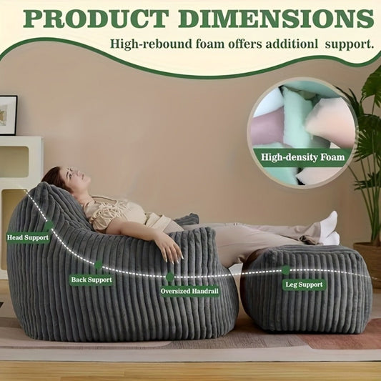 Extra-Large Bean Bag Chair with Footrest, Casual Reading Seat for Living Room detail image