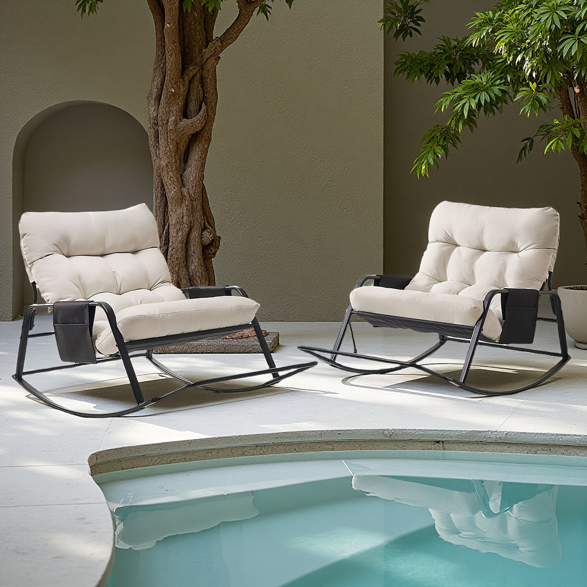 Outdoor Rocking Chair shown in the Beige Color, Two Pieces option