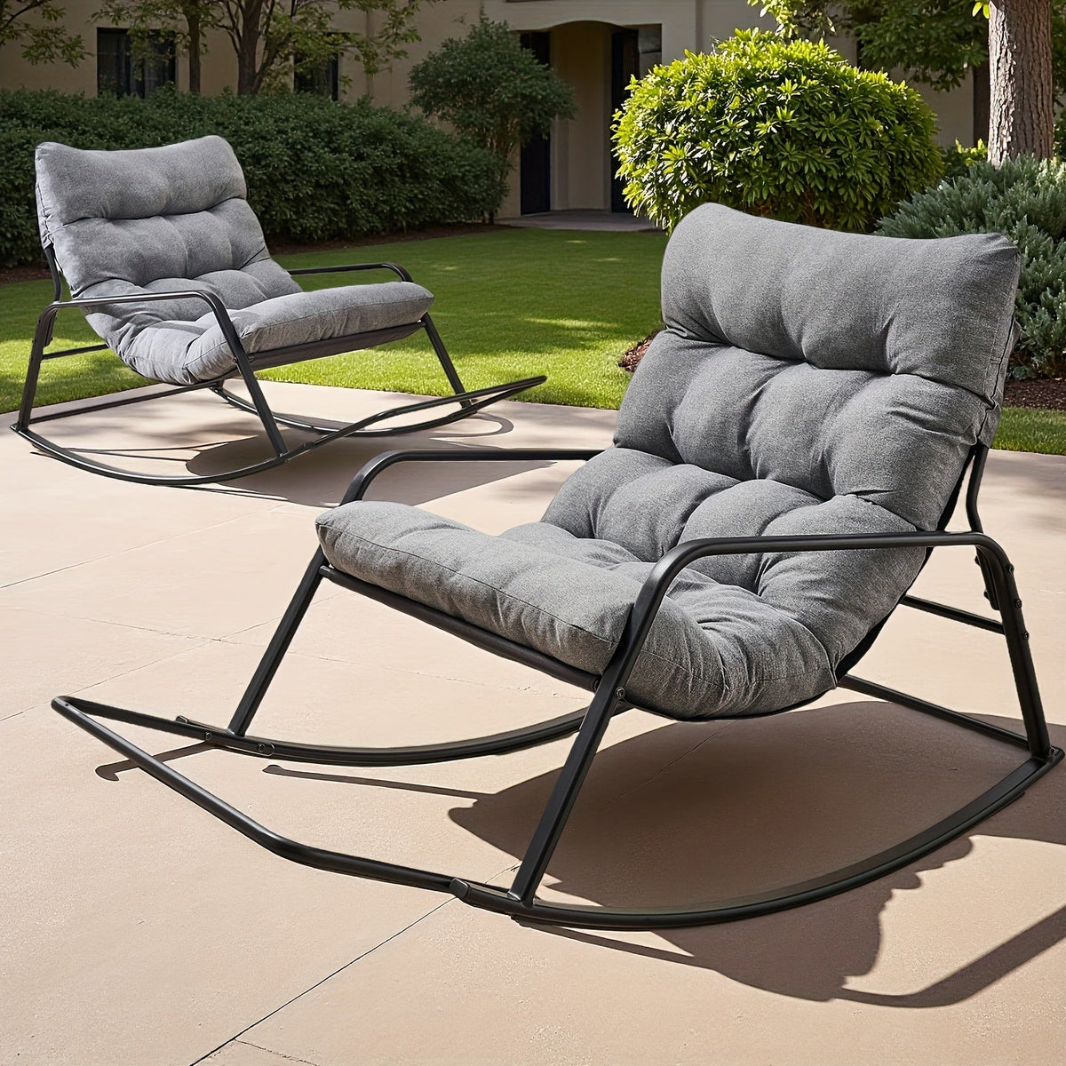 Outdoor Rocking Chair shown in the Grey, Two Pieces option