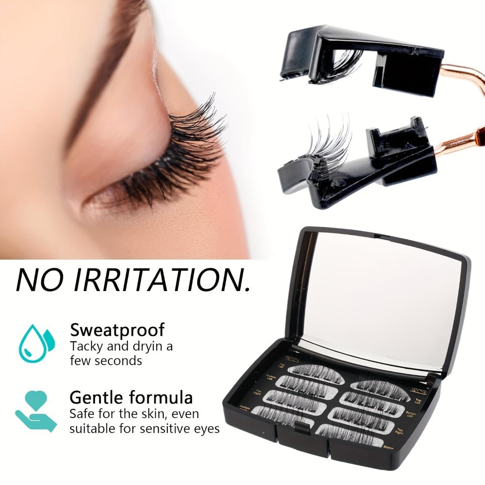 3D Quantum Magnetic Lash Clusters Kit 8Pcs — No Glue False Eyelashes with Applicator Tweezers & Brush, 2 Styles Reusable Beginner-Friendly Natural Lash Set for Daily Makeup, Parties & Valentine Gift