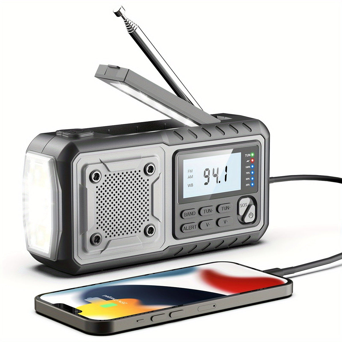 Hand Crank Emergency Weather Radio 5000mAh Solar Powered NOAA AM FM Portable Survival Radio with Flashlight SOS Alarm Reading Light Phone Charger Type-C for Hurricane Tornado Storm Preparedness Gift