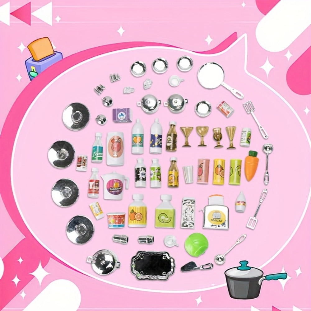 Pink Mini Kitchen Toy Set, 64-Piece Pretend Play with Lights and Sounds