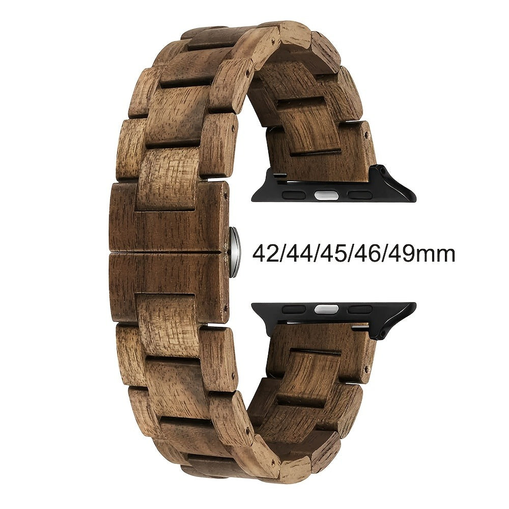 Wood Apple Watch Band Natural Walnut & Blackwood Replacement Strap – Lightweight Adjustable Buckle, Compatible with Apple Watch Series 3–10 SE Ultra 38 40 41 42 44 45 49mm – Dark Brown Black Mixed