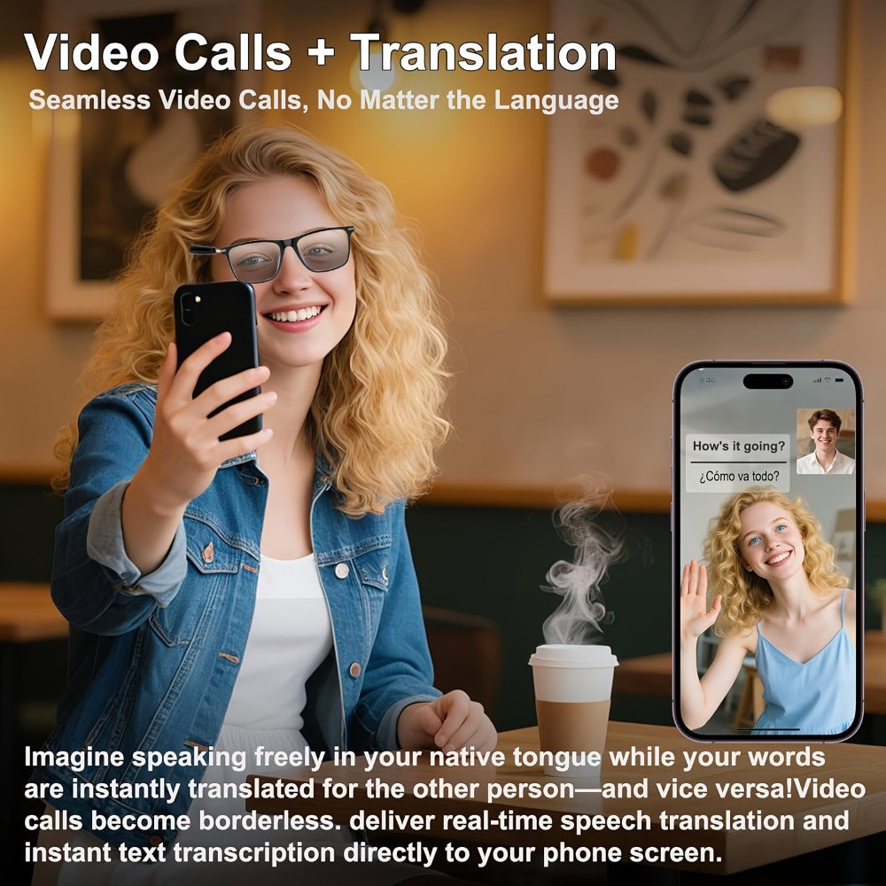 ChatGPT AI Translation Glasses with 160-Language Real-Time Translation, Photochromic Lenses, HiFi Audio & HD Calls – 19 Frame Styles, Unisex Smart Eyewear for Travel & Business