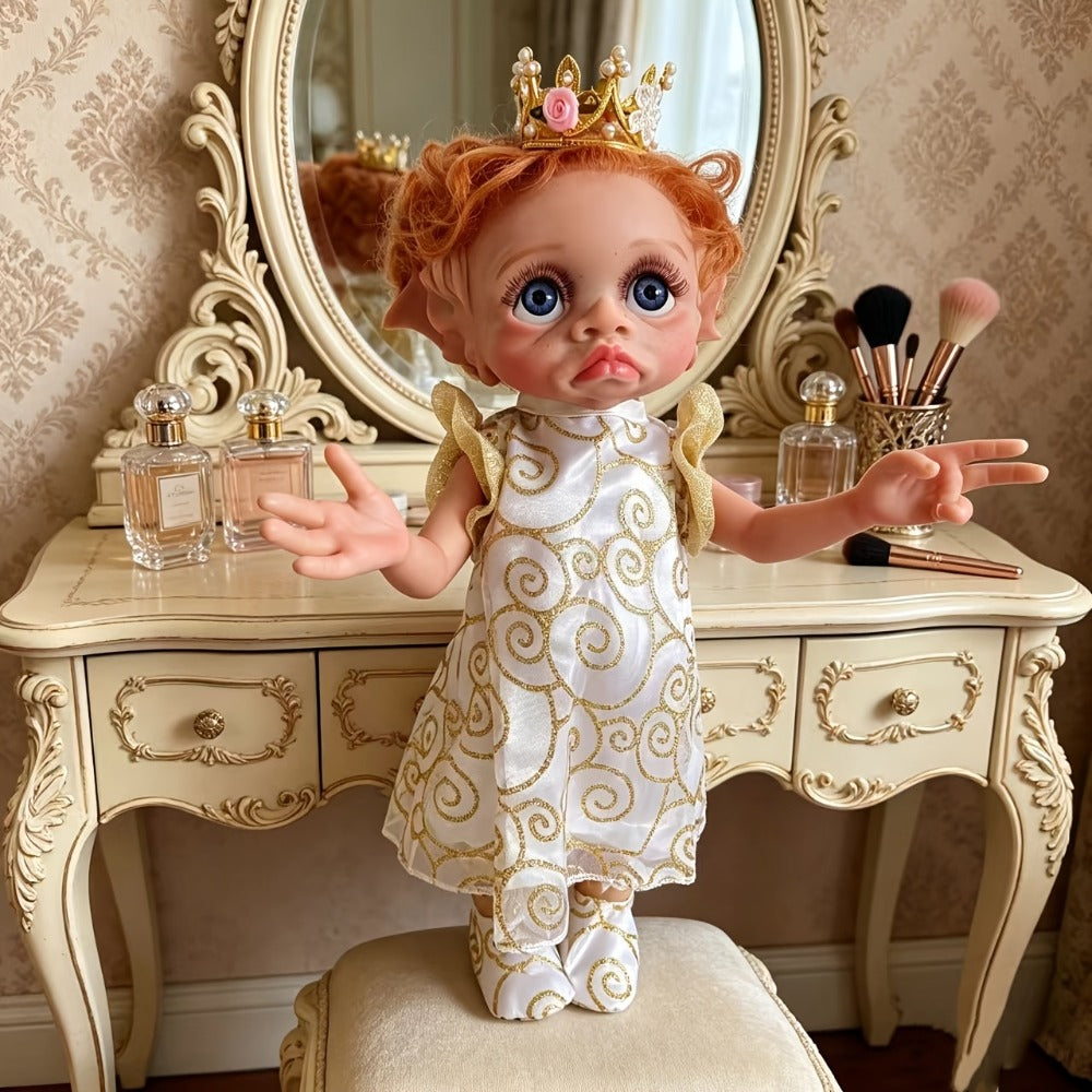 15-Inch Fairy Elf Reborn Doll with Wavy Hair and Random Crown