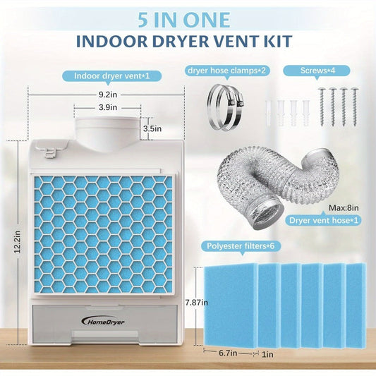 Indoor Dryer Vent Kit with Stainless Steel Lint Screen and 6 Polyester Filters