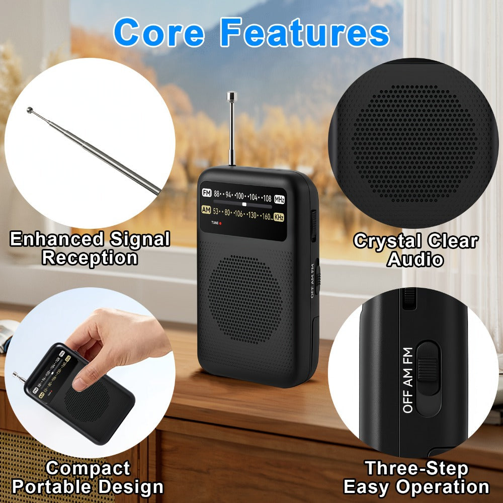 Qoosea Portable AM FM Radio with Long-Distance Reception, Handheld Transistor Radio with Crystal Clear Speaker, Battery Operated 2AA – Compact Emergency Radio for Outdoor, Camping, Travel, Home & Disaster Preparedness