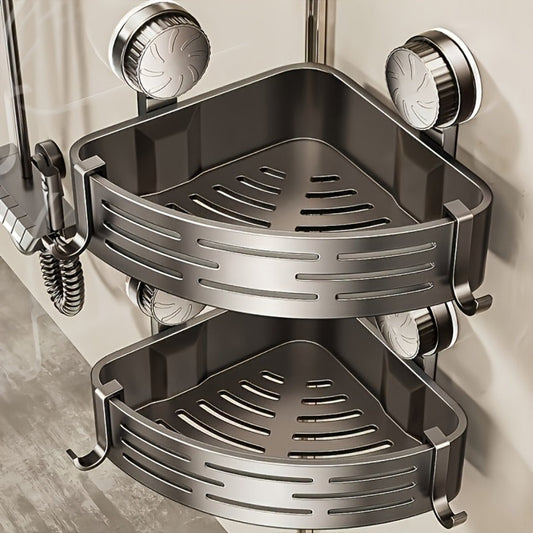 Shower Corner Shelves, 4-Pack Suction Cup Caddies with Hooks in Gray