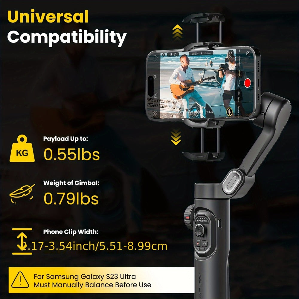 3-Axis Gimbal Stabilizer for Smartphone iPhone Samsung Android Ultra Lightweight Foldable Portable Vlogging Video Creator Gimbal AOCHUAN Smart XE Combo
