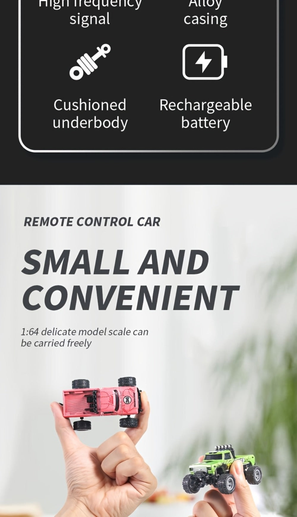 1:64 Scale Mini RC Off-Road Truck with Shock Absorbers, Alloy Body