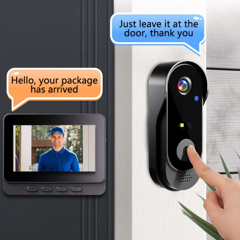 2.4G Direct Connect Video Doorbell with 4.3" Color Monitor - No WiFi No App, Two-Way Audio, 120° Wide Angle, Waterproof, 128GB SD, 6+ Month Battery Life, Color Night Vision, Rechargeable