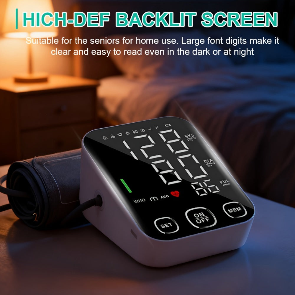 Blood Pressure Monitor Automatic Upper Arm – Large Cuff, 4.5" Backlit Screen, 2×99 Memory, Voice Broadcast, One-Touch BP Machine for Home Use