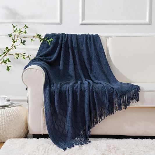 Tassel Throw Blanket with Decorative Fringe, 50 x 60 Inches in 6 Colors