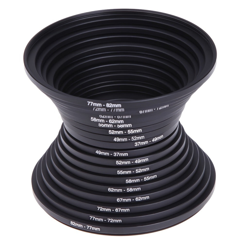 Step-Up Step-Down Lens Filter Adapter Rings 18pcs Set for DSLR Camera 37-82mm Aluminum Alloy Filter Ring Kit Compatible with Canon Nikon Sony Lenses