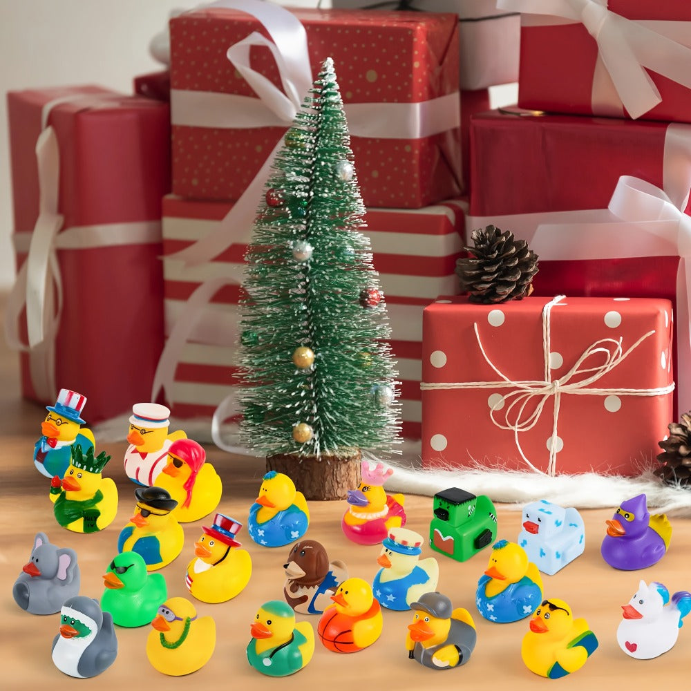 30 Pack Mini Rubber Ducks Assorted with Mesh Bag – 2" Floating Bath Toys for Kids, Variety Zoo Animal Unicorn Pirate Designs, Baby Shower Party Favors, Birthday Gifts for Boys & Girls