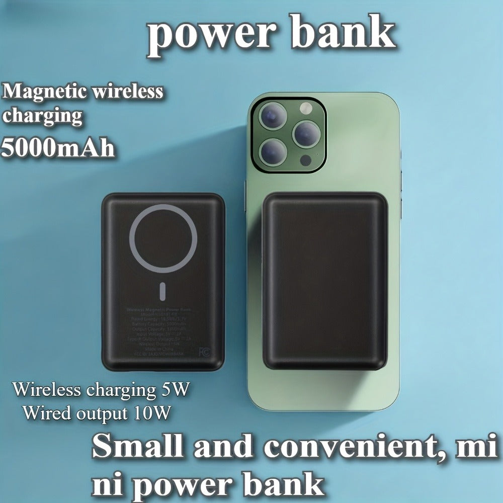 Magnetic Wireless Power Bank 5000mAh Dual Mode – 5W Wireless & 10W Wired Output, USB-C In/Out, Portable Mini Charger for iPhone 17 16 15 14 Android Samsung, Slim Pocket Travel Battery Pack