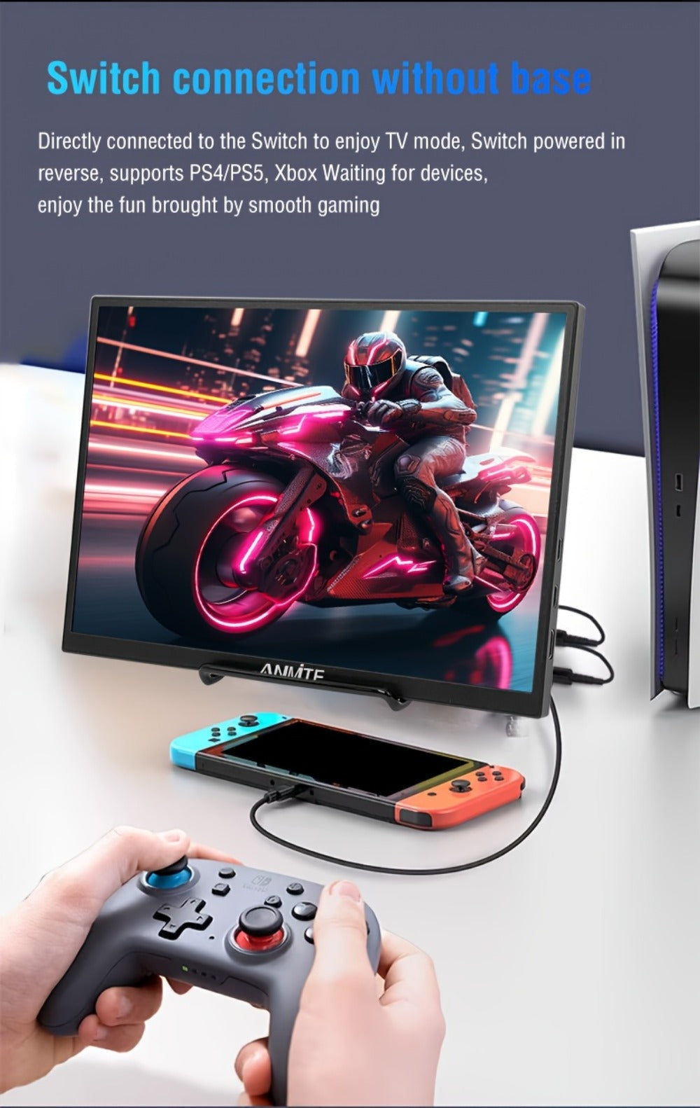 Anmite 10.5" IPS Portable Monitor 1280P 100% sRGB USB-C, Laptop Second Screen Gaming Extension Display for Mac PS4 PS5 Raspberry Pi Switch Steam Deck, Ultra-Slim Travel Monitor