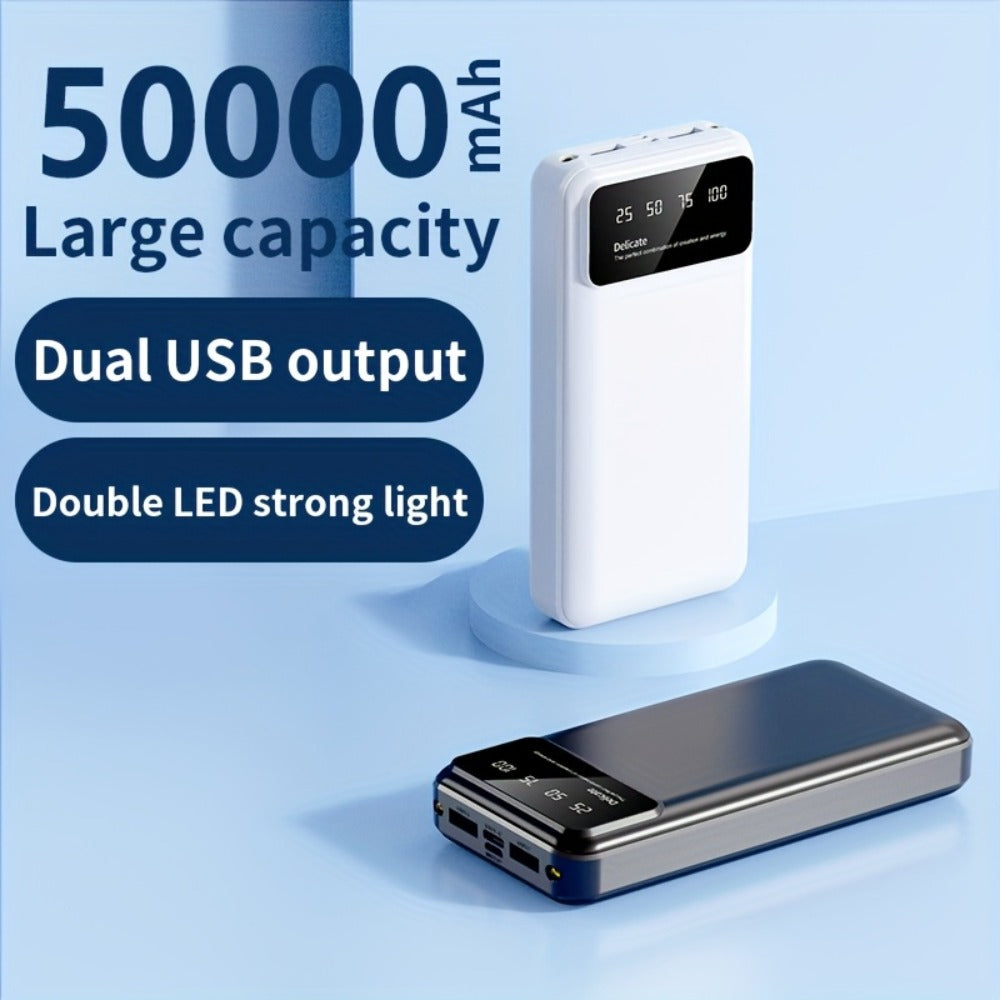 50000mAh Power Bank Outdoor Emergency Charger with LED Display Flashlight Dual USB Backup Battery Pack for iPhone Android Samsung – Portable Solar Travel Charger