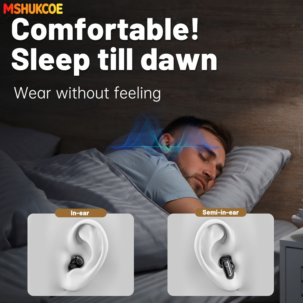 MSHUKCOE 2in1 Sleep Earbuds Invisible Mini Noise Cancelling, 6D HiFi Sound Effect Low Bass Wireless Headphones Long Battery Life, Comfortable Wear for Leisure Office Classroom, Birthday Gift
