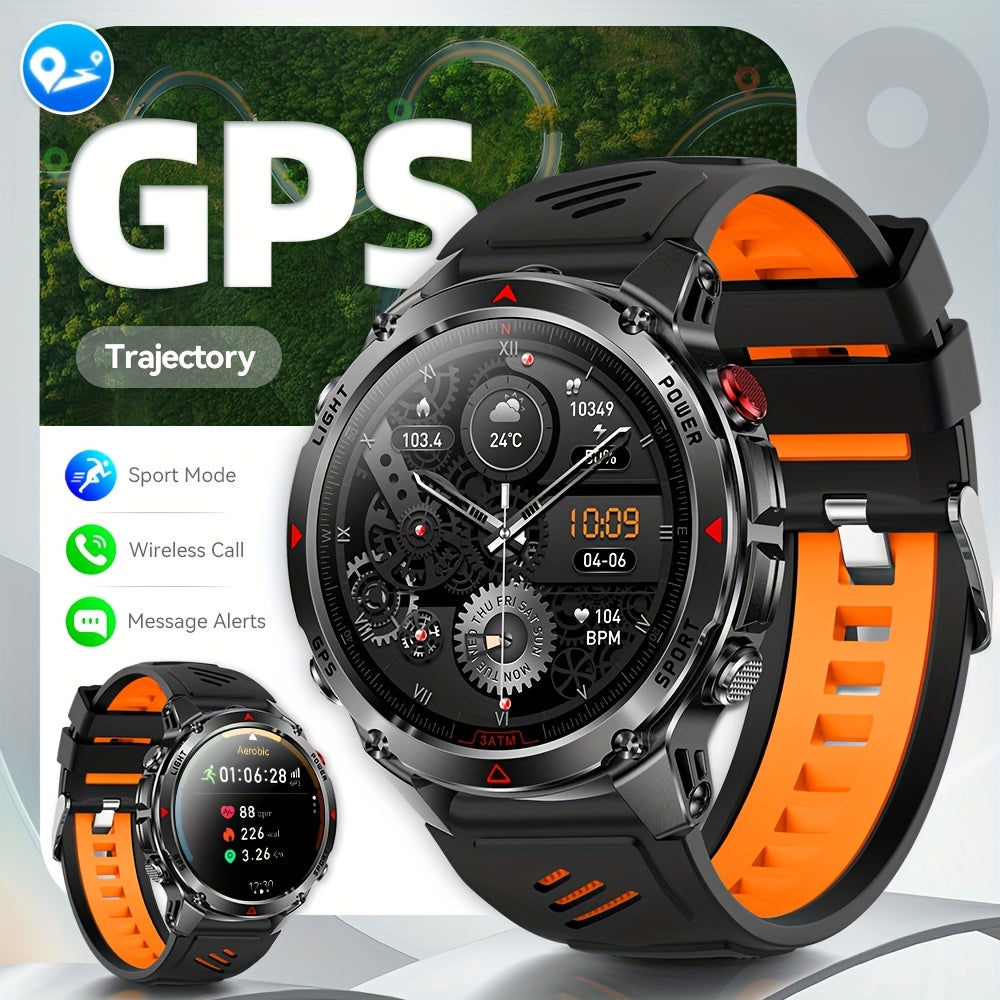 IPX8 Waterproof GPS Smartwatch for Men Outdoor Adventure 3ATM 1.46 Inch IPS Display Multi-Sport Tracking Wireless Calling Message Notifications Compatible with Android iPhone – Black Steel Silver Camouflage