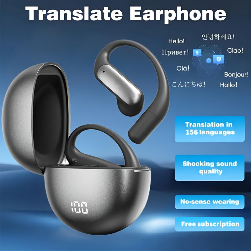 AI Translation Earbuds Real-Time 156 Languages, 3-in-1 Translator + Music + Calls, HD Sound, Ergonomic Ear-Hook Design, Bluetooth 5.0 - for Business Travel, Conferences, Education & Social Use