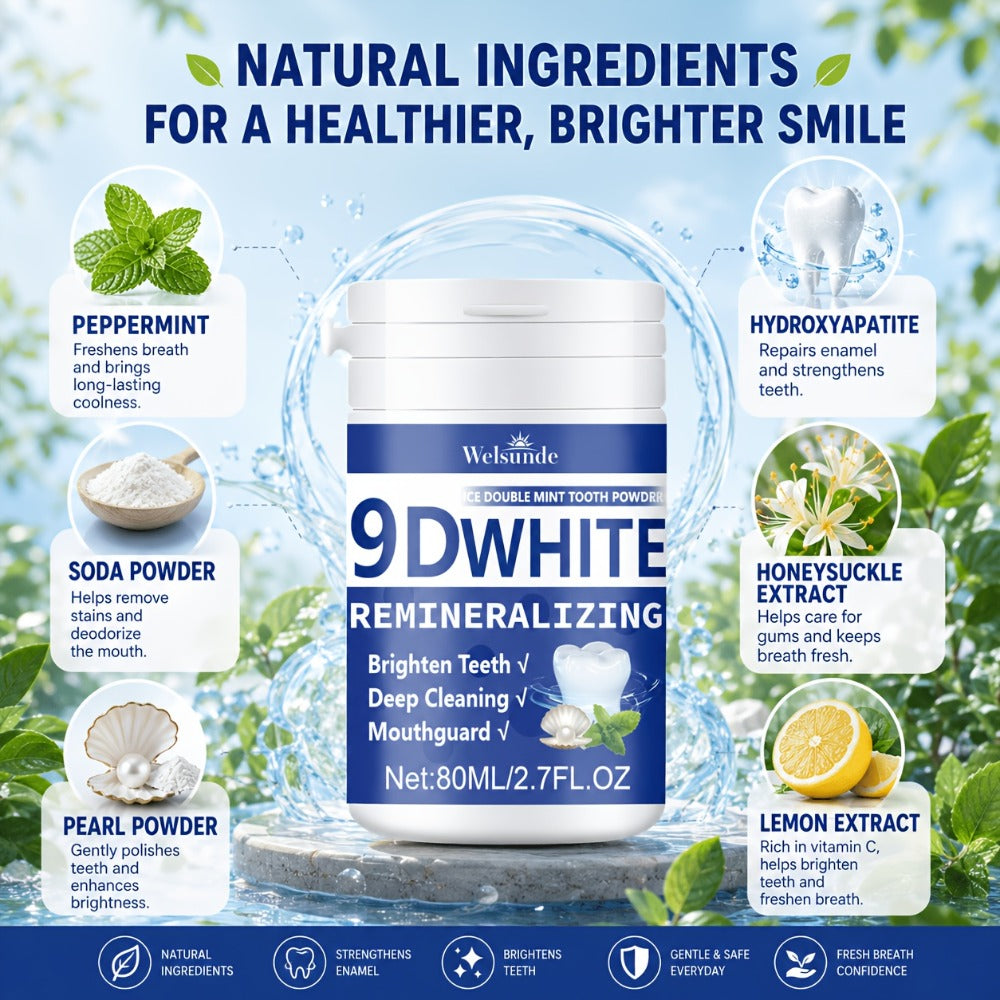 Hydroxyapatite Tooth Powder 2-Pack Remineralizing Fluoride-Free Deep Cleaning Whitening Mint Toothpowder for Sensitive Teeth Enamel Repair Daily Oral Care Gift