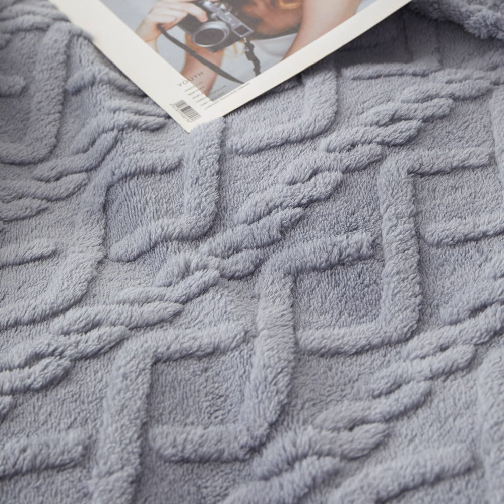 3D Plush Dense Weave Fleece Blanket – Ultra-Soft Warm Throw for Bed, Couch, Travel & Outdoor, Air-Conditioning Friendly, 3 Colors, 2 Sizes