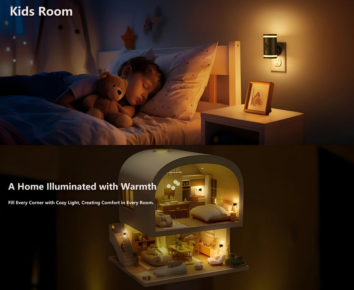 LED Night Light Plug In Dusk to Dawn Sensor – 5-120LM Adjustable Brightness, 3 Color Temperatures, Modern Plug-In Night Lights for Hallway, Bedroom, Staircase, Bathroom & Toddler Room, 2 or 4 Pack