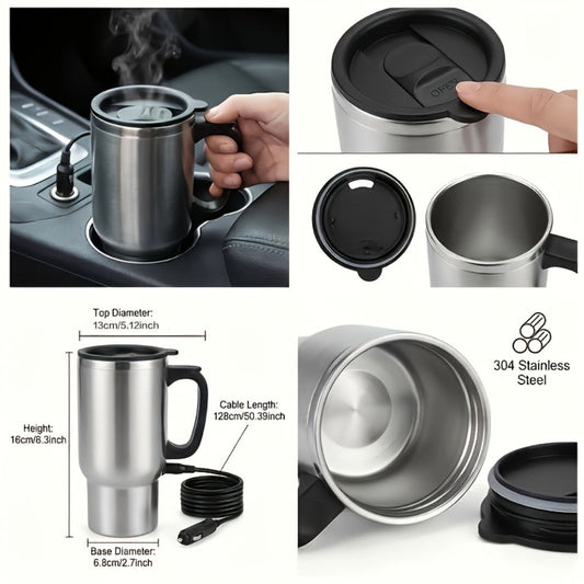 Car Electric Kettle, 12V DC, 450mL Stainless Steel Heating Cup for Travel
