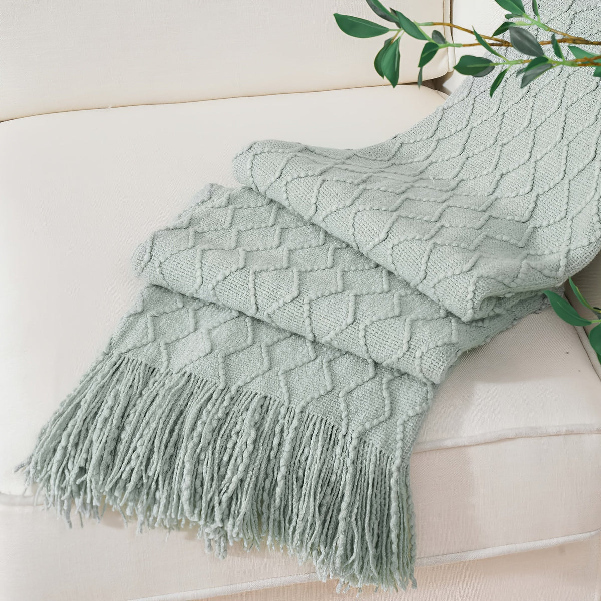 Tassel Throw Blanket – Soft Lightweight Decorative Fringe Throw for Couch, Chair, Bed & Sofa, 50”×60”, 6 Colors, Boho Home Decor