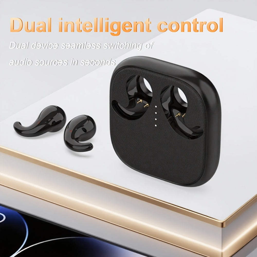 Semi-In-Ear Wireless Headphones 360-Degree Stereo Surround Sound, Black Tech Design High-Fidelity Audio, Rechargeable Lithium-Polymer Battery Type-C Charging, Long Battery Life Earphones for Music Work Travel Daily Use