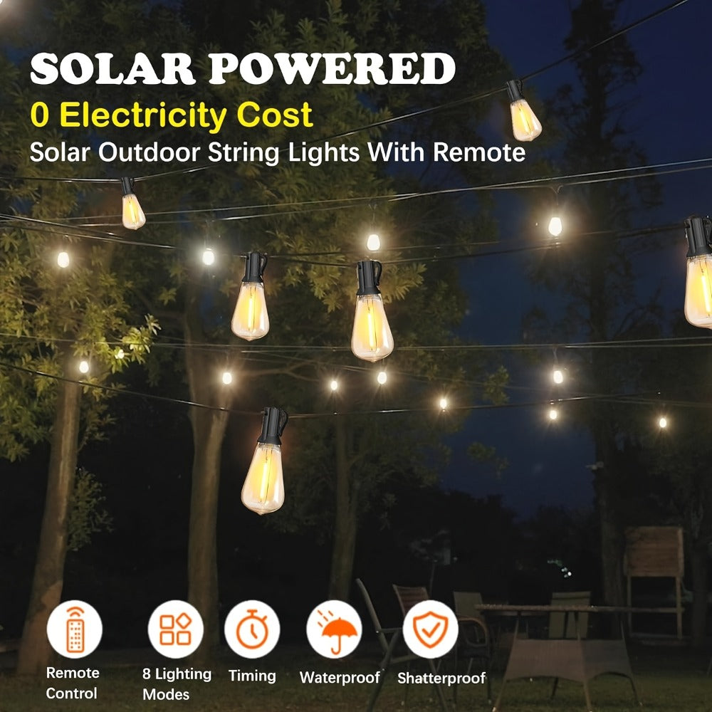 Solar String Lights Outdoor LED – 39/50/72/100/105FT Spherical Bulb & Warm/Cool White with Remote Control | IP65 Waterproof 12-Hour Solar Powered Fairy Lights for Patio, Garden & Festival Decoration