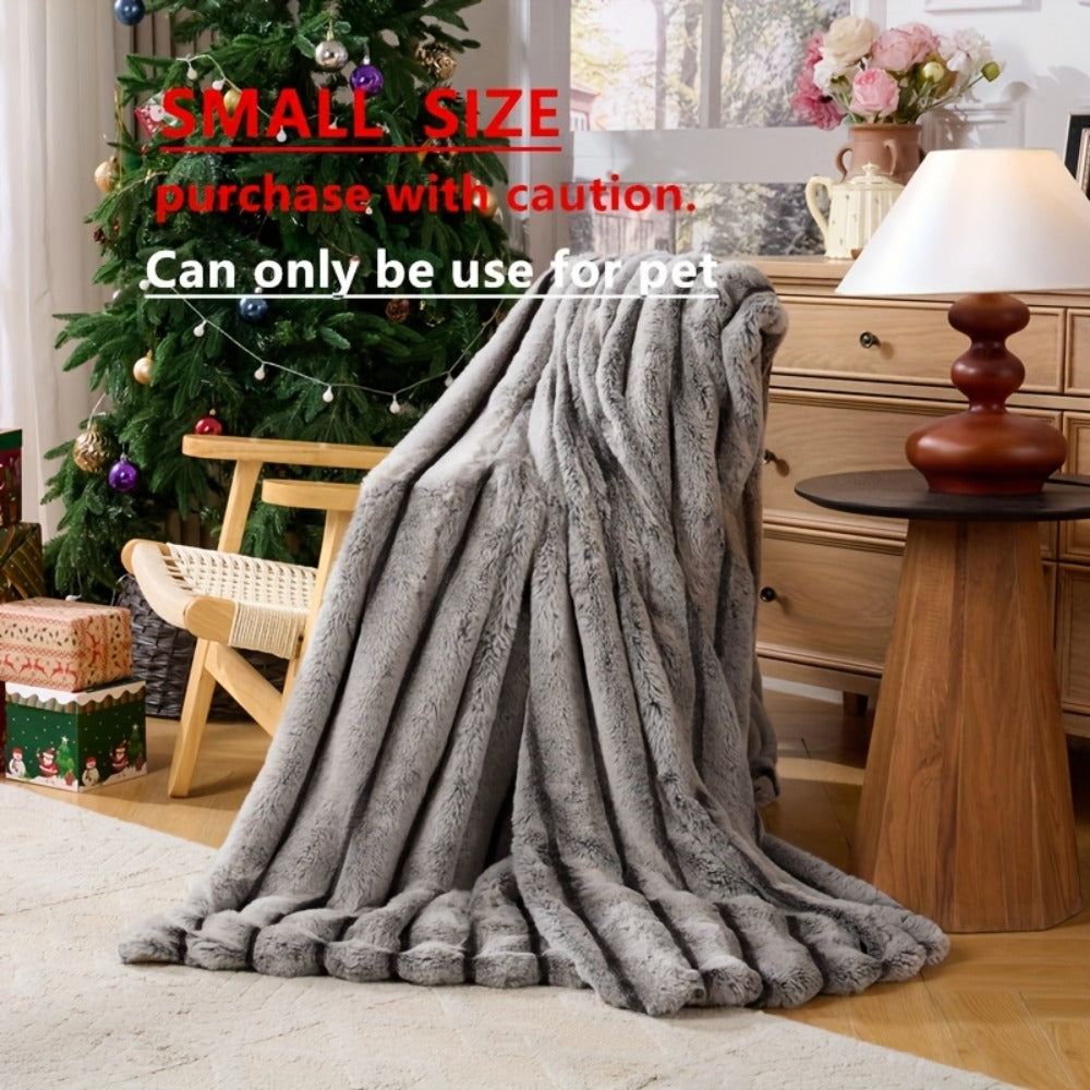Double-Layer Faux Rabbit Fleece Blanket – 450-500gsm Thickened Soft Warm Throw for Bed, Couch & Travel, All Season, 3 Colors, 5 Sizes
