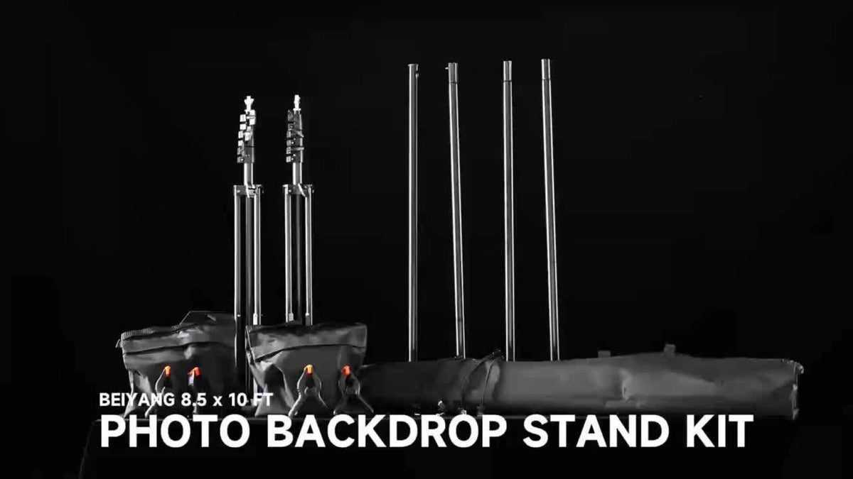 Photography Background Stand 10x8.5 FT Adjustable – Photo Backdrop Support System for Video Studio, Portrait & Streaming with Portable Carry Bag & Clamps Included