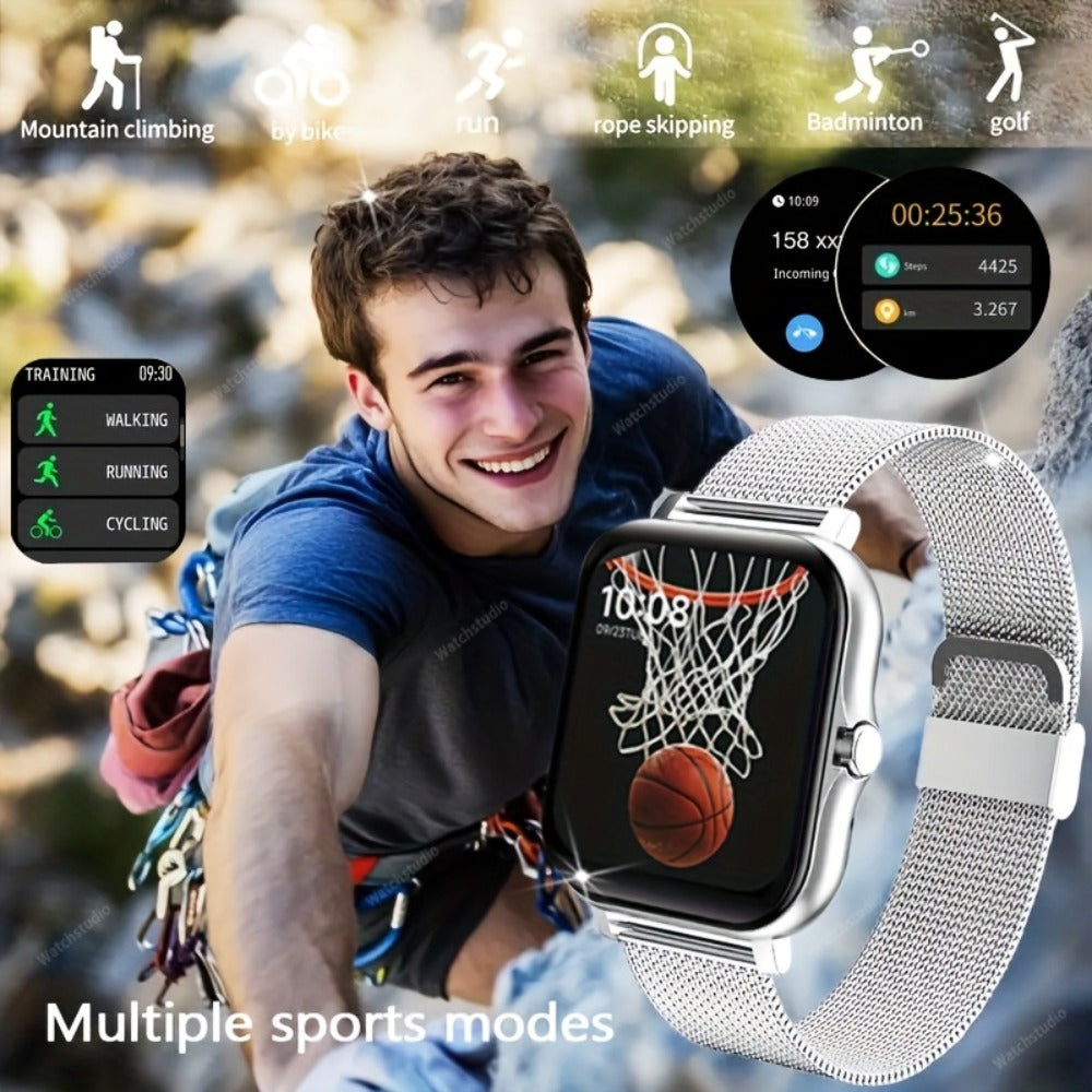 Gift Smartwatch Metal Strap – Wireless Calling, Music Player, App Notifications, Sports Mode, USB Rechargeable – Elegant Watch Gift for Women & Men Pink Black Silver Gold Android & iPhone
