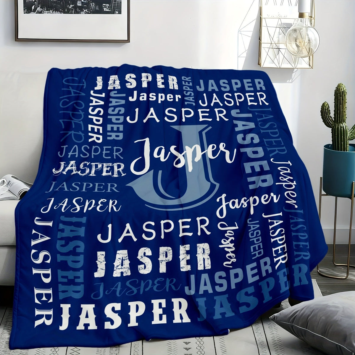 Personalized Flannel Blanket 280GSM Custom Name - Soft All-Season Throw Blanket for Home Picnic Travel, Cozy Polyester Gift Blanket Multi-Color Options