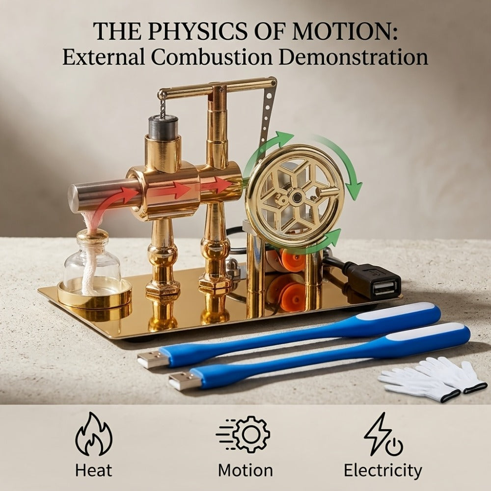 Stirling Engine Generator Kit Single Cylinder Stainless Steel – Real Working Heat Engine Model Generates Electricity, STEM Physics Experiment Toy Educational Science Gift for Teens Adults Engineers Ages 14+