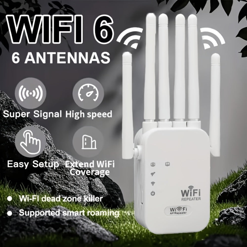 WiFi Extender 1300Mbps Dual Band AP & Relay Mode - 4 Powerful Antennas Full House Coverage, Ethernet Port, Eliminates Dead Zones, for Home Office Gaming Streaming, White Black
