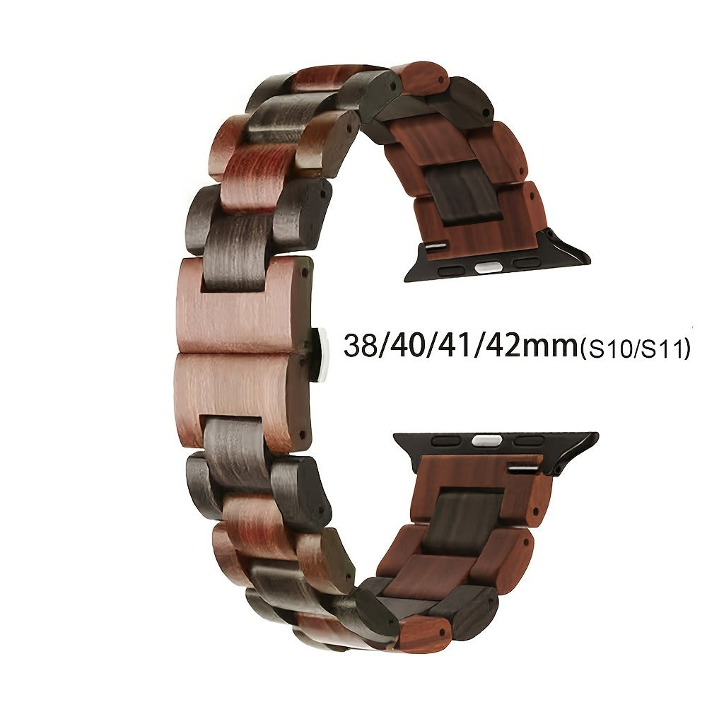 Wood Apple Watch Band Natural Walnut & Blackwood Replacement Strap – Lightweight Adjustable Buckle, Compatible with Apple Watch Series 3–10 SE Ultra 38 40 41 42 44 45 49mm – Dark Brown Black Mixed