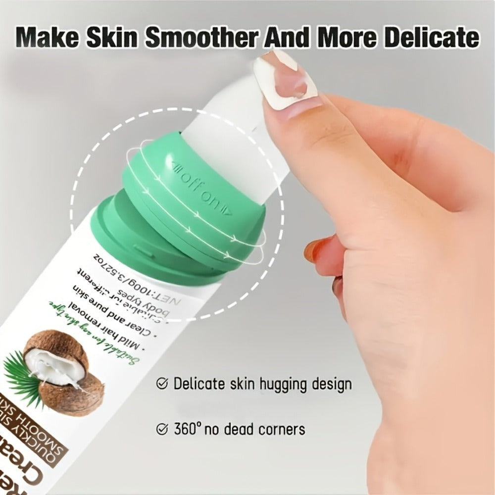 Hair Removal Cream with Coconut Squalane Instant Semi-Permanent Results Up to 3 Months – Non-Irritating Residue-Free Depilatory for Face Lips Armpits Legs Arms Bikini Area Unisex 100g