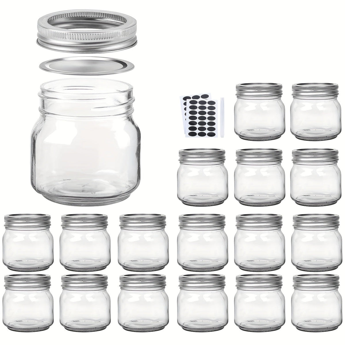 Mason Jars 8oz Glass Jars with Lids – 9/18/27/36 Pack Regular Mouth Canning Jars for Storage, Spices, Jelly, Jam, Honey & Caviar | Dishwasher Safe Spiral Lid Kitchen Storage Containers Set