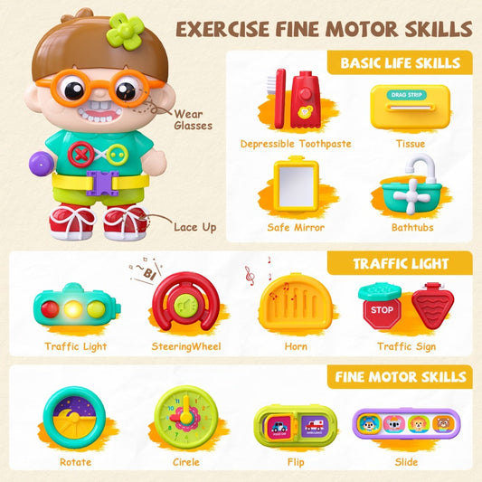 Busy Board Car with 54 Listed Activities, Zippers, Buckles and Locks