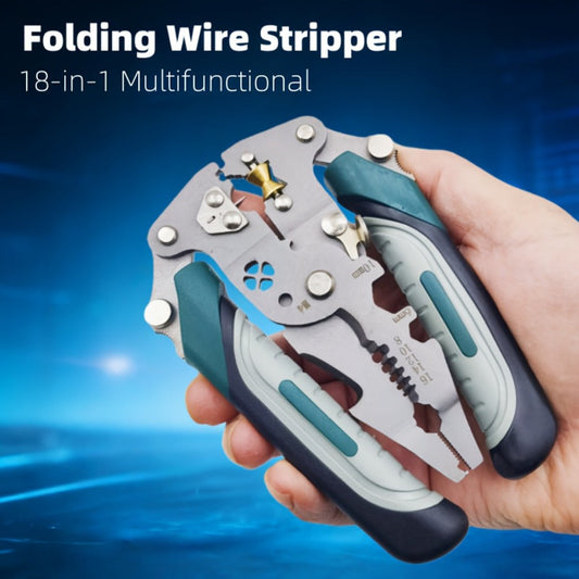 Wire Stripping Pliers 18-in-1 High Carbon Steel Foldable Ergonomic Electrician Tool Wire Stripper Cutter Crimper Puller for Home Electrical DIY Repair