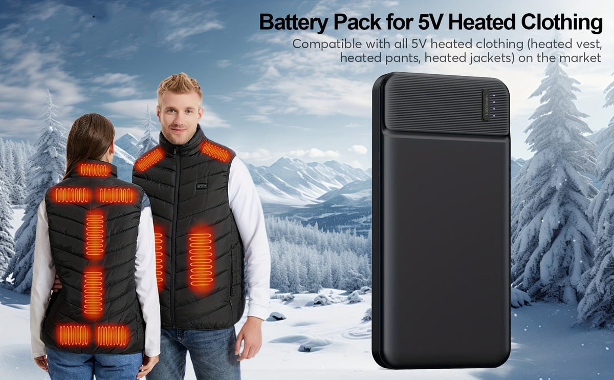 5V Heated Jacket Battery Pack 10000mAh PD 22.5W Quick Charge Portable Power Bank for Heated Vest Heated Gloves Heated Clothes Smartphone Tablet Outdoor Winter Camping Skiing Travel