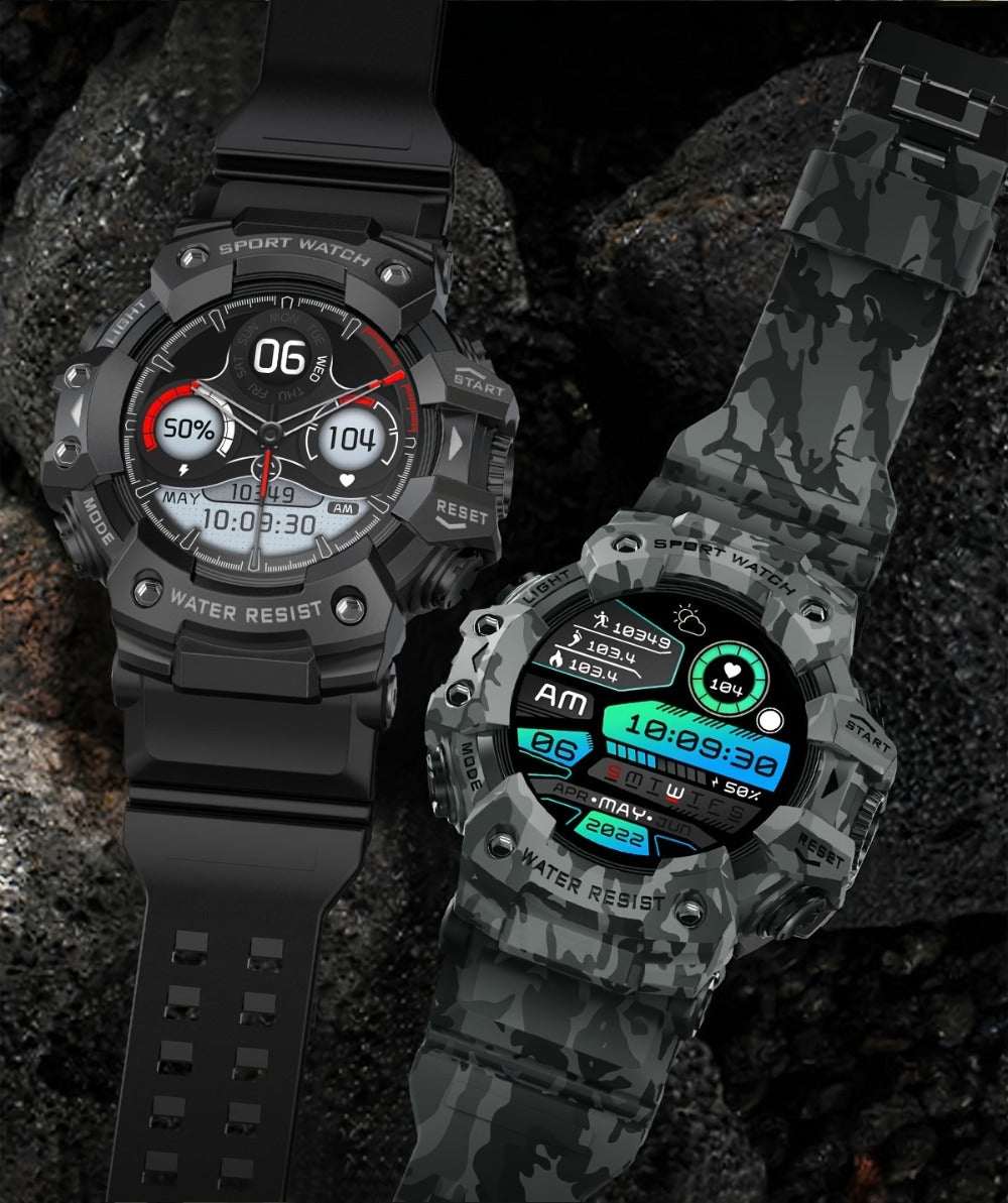 Tactical Smartwatch for Men, LED Flashlight & SOS Emergency, 1.32" TFT Screen, Bluetooth Calling, 100+ Sport Modes, Heart Rate SpO2 Sleep Tracker, Camouflage & Matte Colors – iPhone & Android Compatible